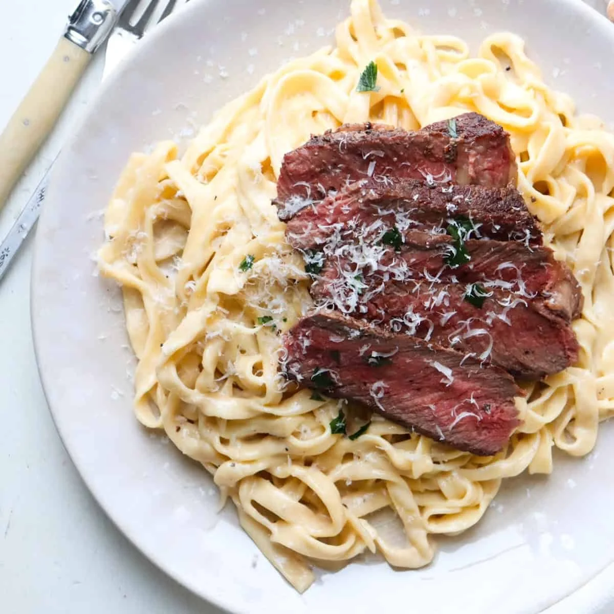 Fettuccine Alfredo with Steak