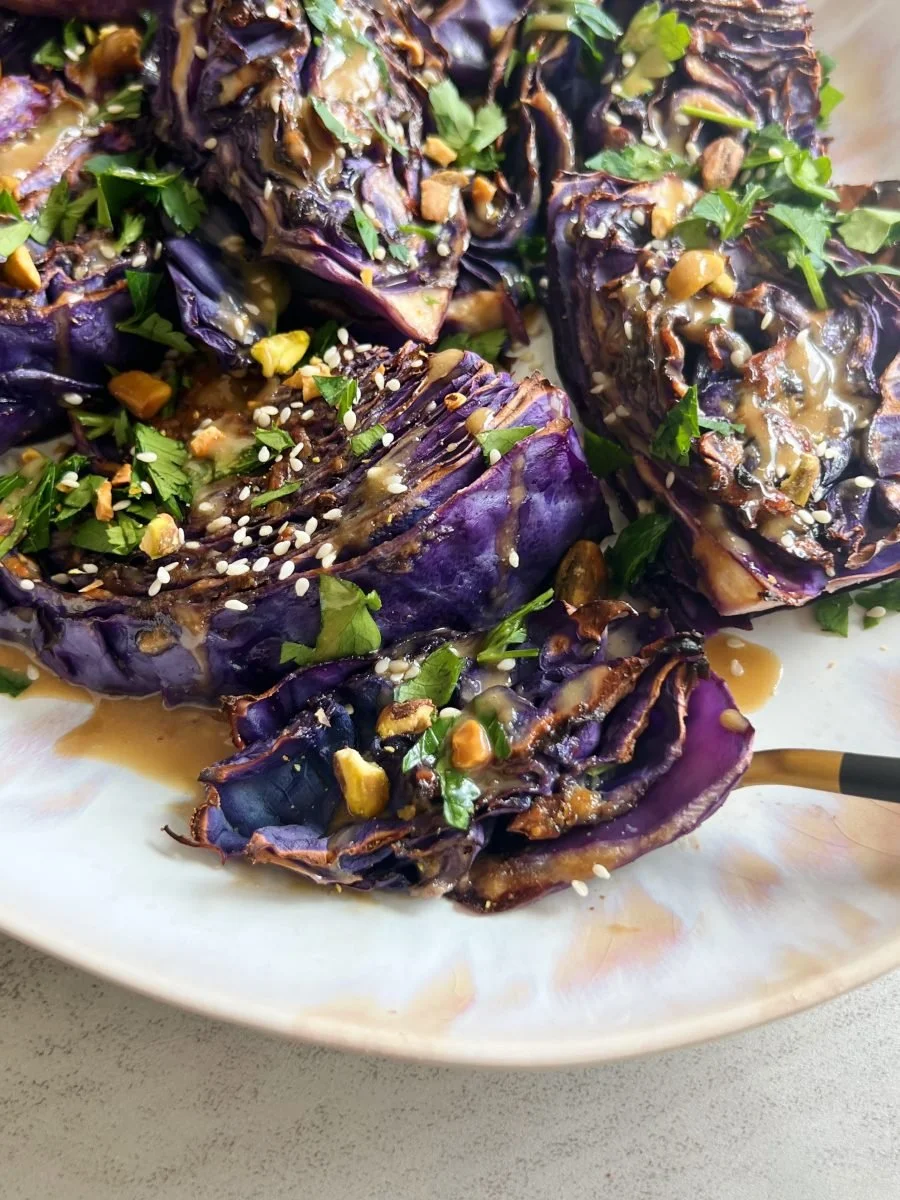 Maple Tahini Roasted Cabbage