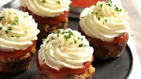 Meatloaf Cupcakes with Mashed Potatoes