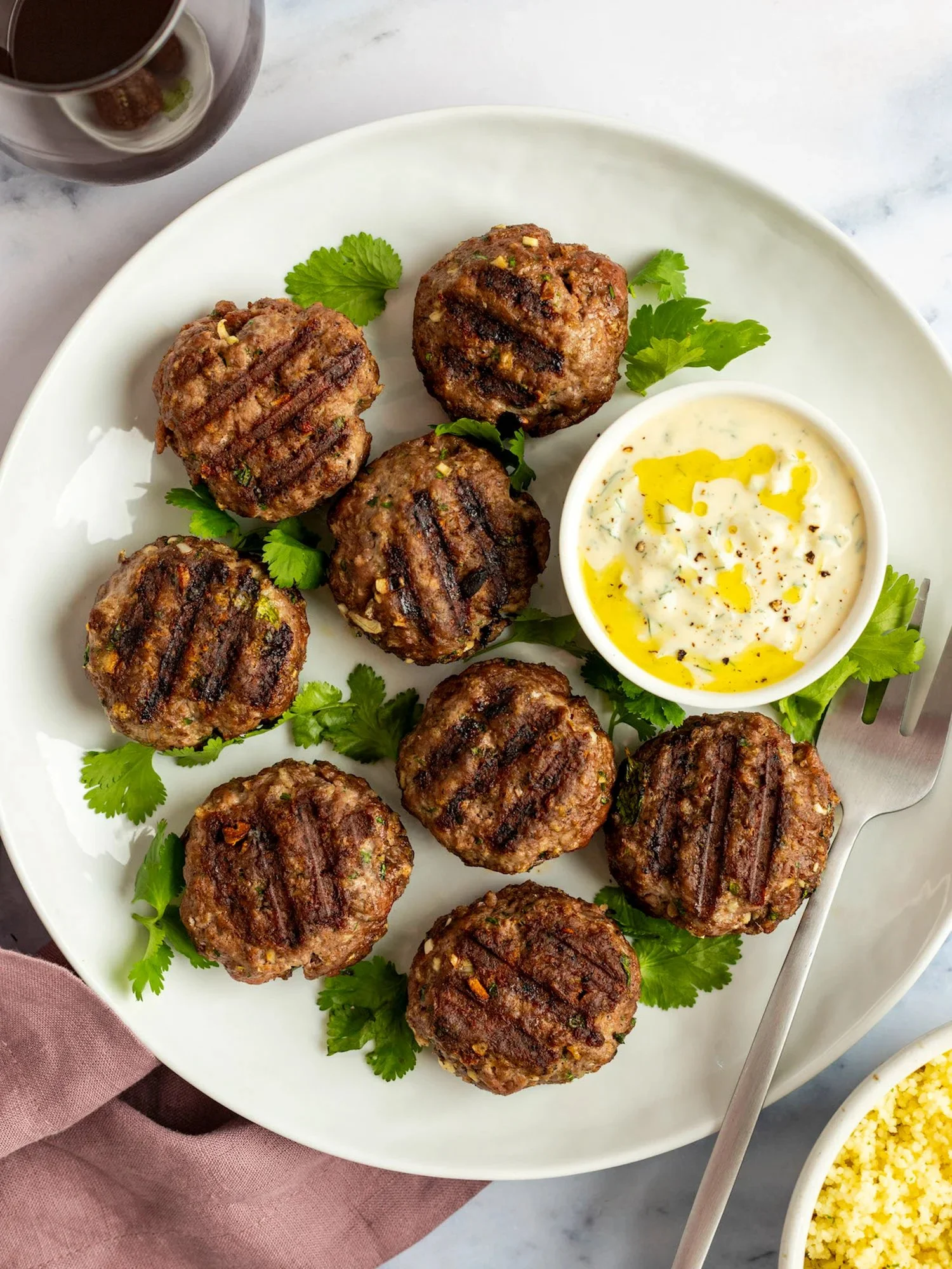 Moroccan Grilled Meatballs with Yogurt Sauce