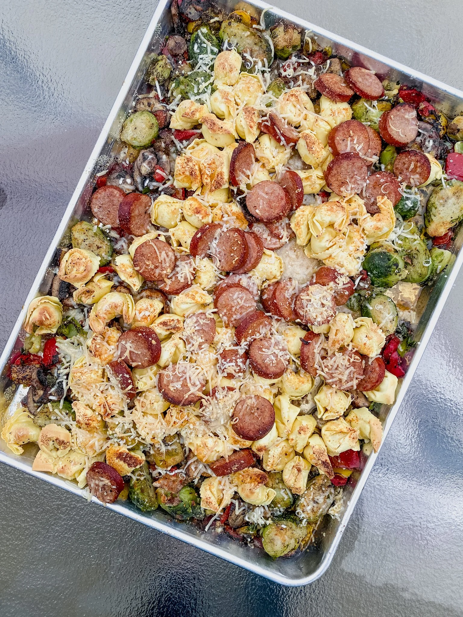 Tortellini and Kielbasa Tray Bake