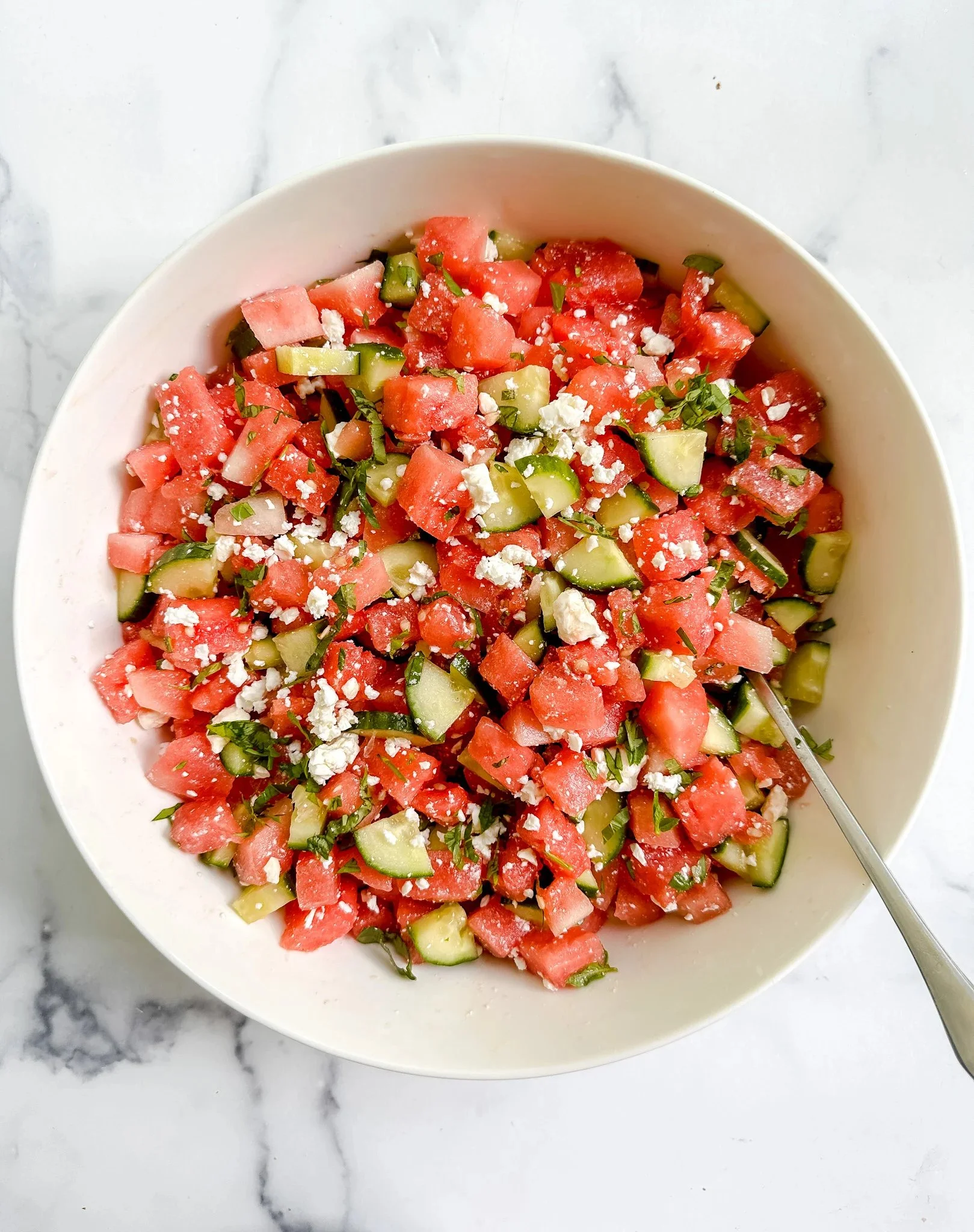 Watermelon Cucumber Feta Salad with Honey-Lime