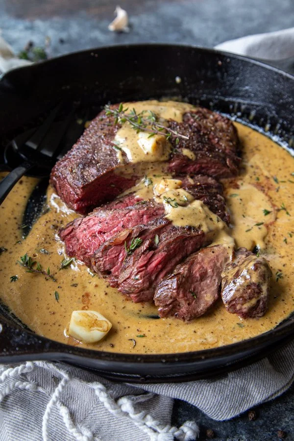 Whiskey Garlic Cream Bavette Steak